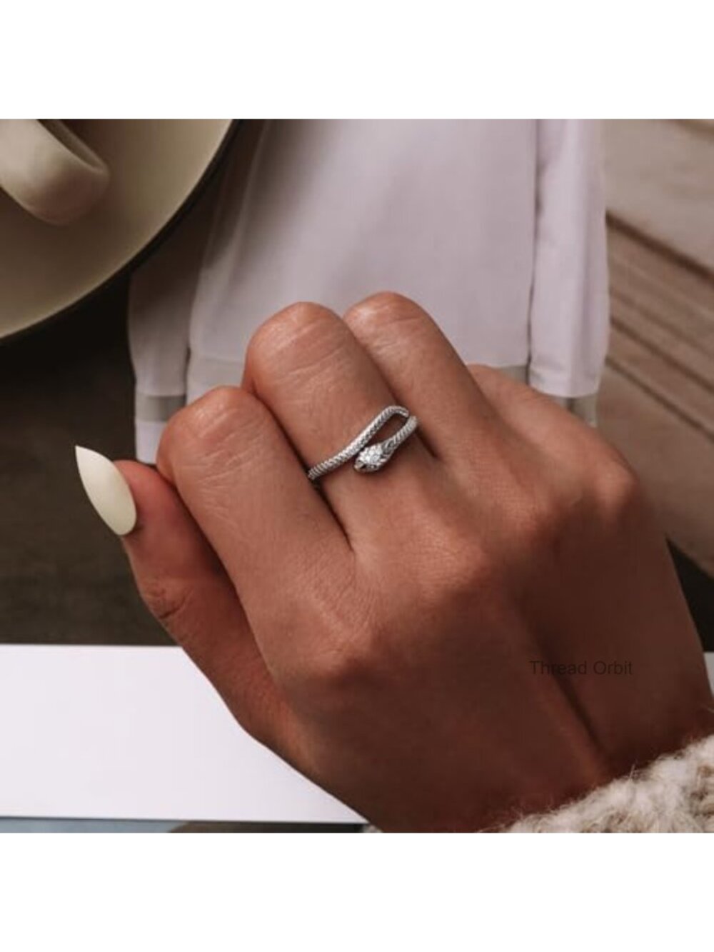 Adjustable Snake Rings for Women, Sterling Silver Statement Stackable Ring - Picture 2 of 6